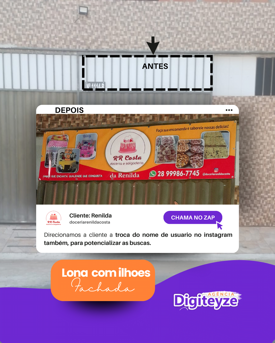 Lona com ilhoes para fachada